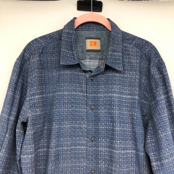 Boss Orange by Hugo Boss Blue Chevron Patterned Buttoned Men’s Shirt size L - Picture 3 of 13